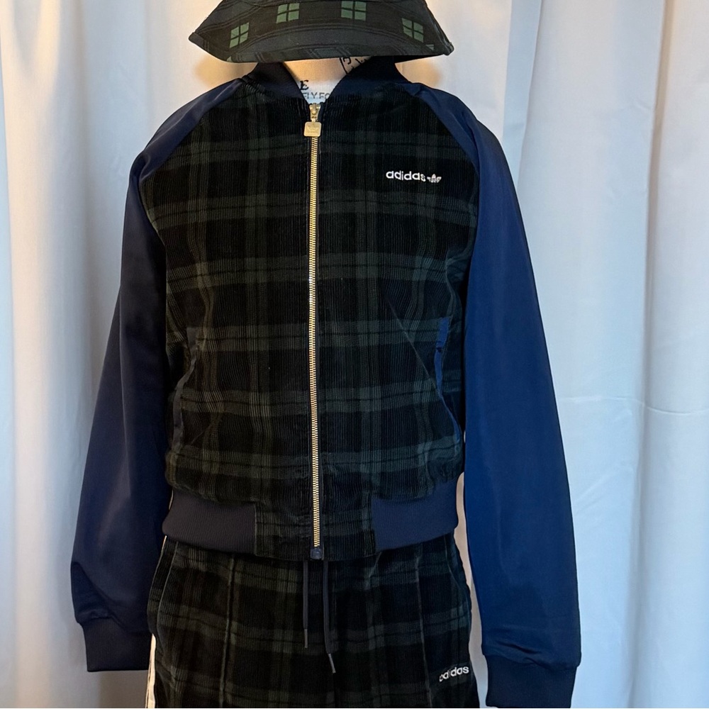 Adidas Women's Green and Navy Plaid Bomber Jacket, pants and hat. - Picture 2 of 6